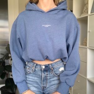 ZARA LIGHT BLUE HOODED SWEATSHIRT WITH WAIST CINCH